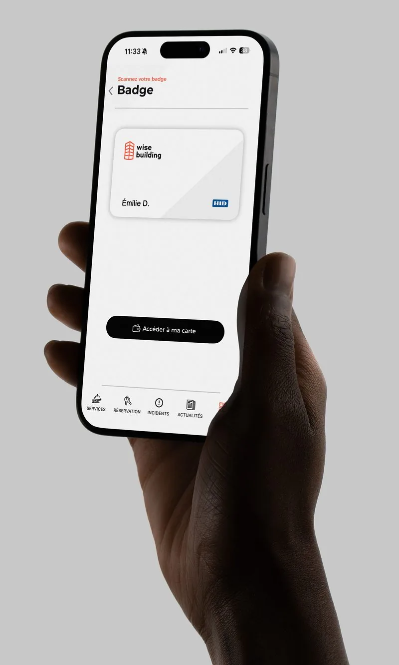 Capture d'écran de l'application Wise Campus affichant le badge d'accès aux bâtiments